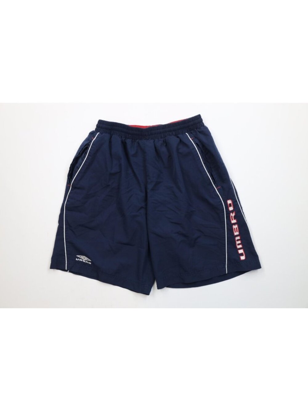 Vintage 90s Umbro Mens Medium Faded Lined Running Jogging Soccer Shorts Blue
